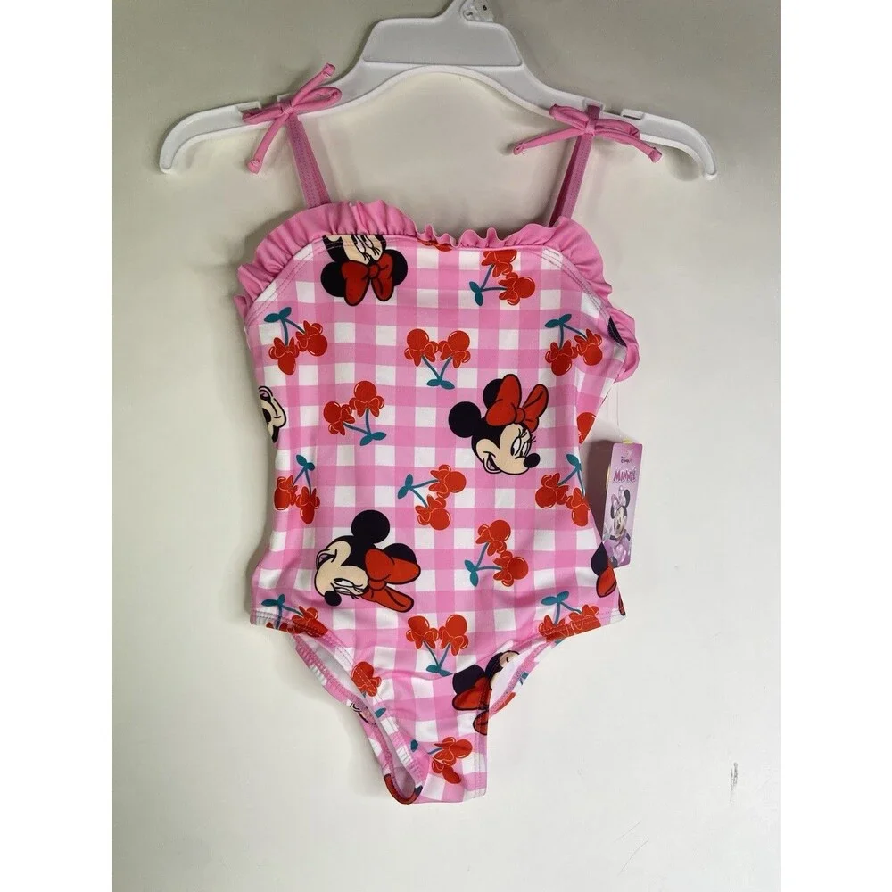 Disney Minnie Mouse Cherry Gingham One Piece Swimsuit Swimwear Girls Size 5